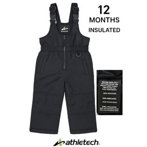 AthleTech Toddler Snow Bibs Black 12 Months Winter Ski Pants Overalls Insulated